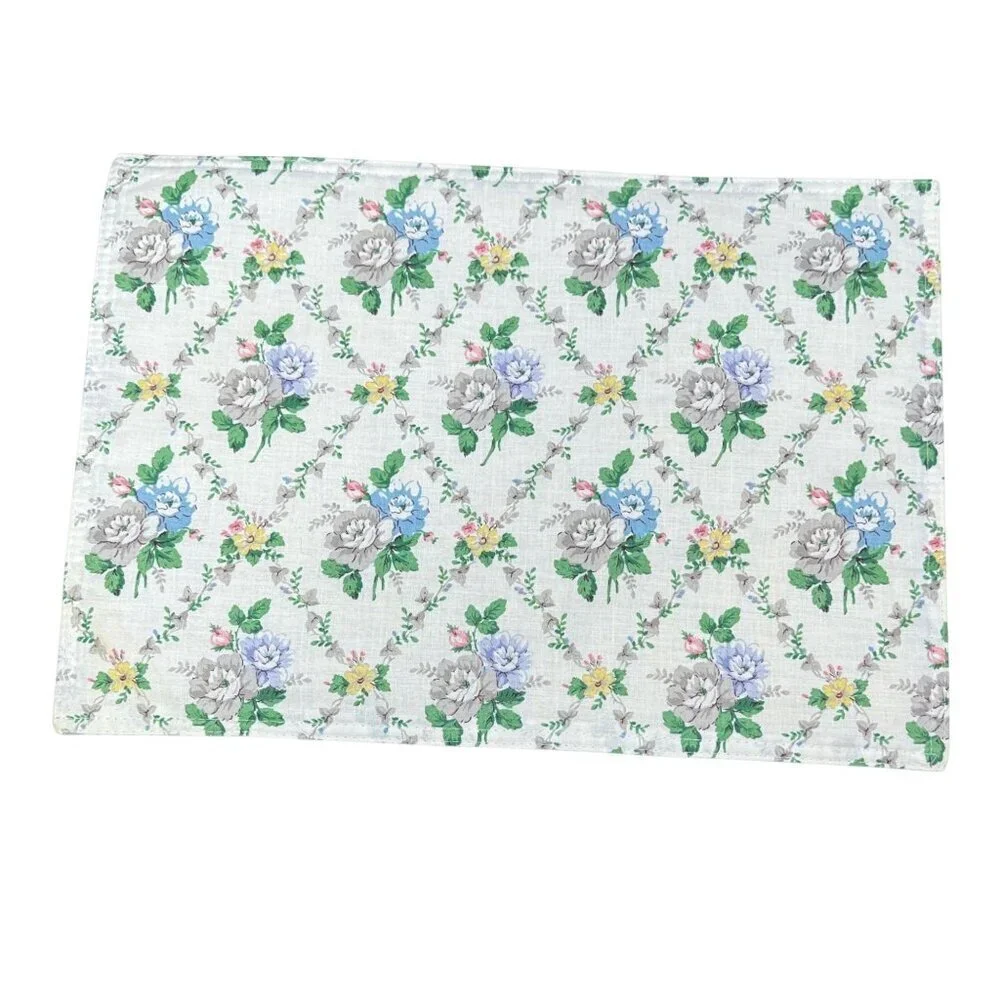 Martha Stewart Placemats Set 4 Blue Floral Cloth Cottage Shabby Chic Reversible